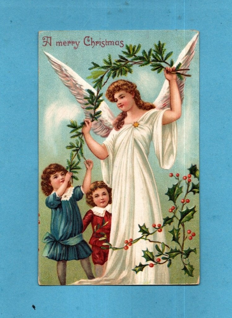 Pracht oude kerstkaart/reliéf W100 - Kerstengel met kinderen, Verzenden, Voor 1920, Ongelopen, Kinderen