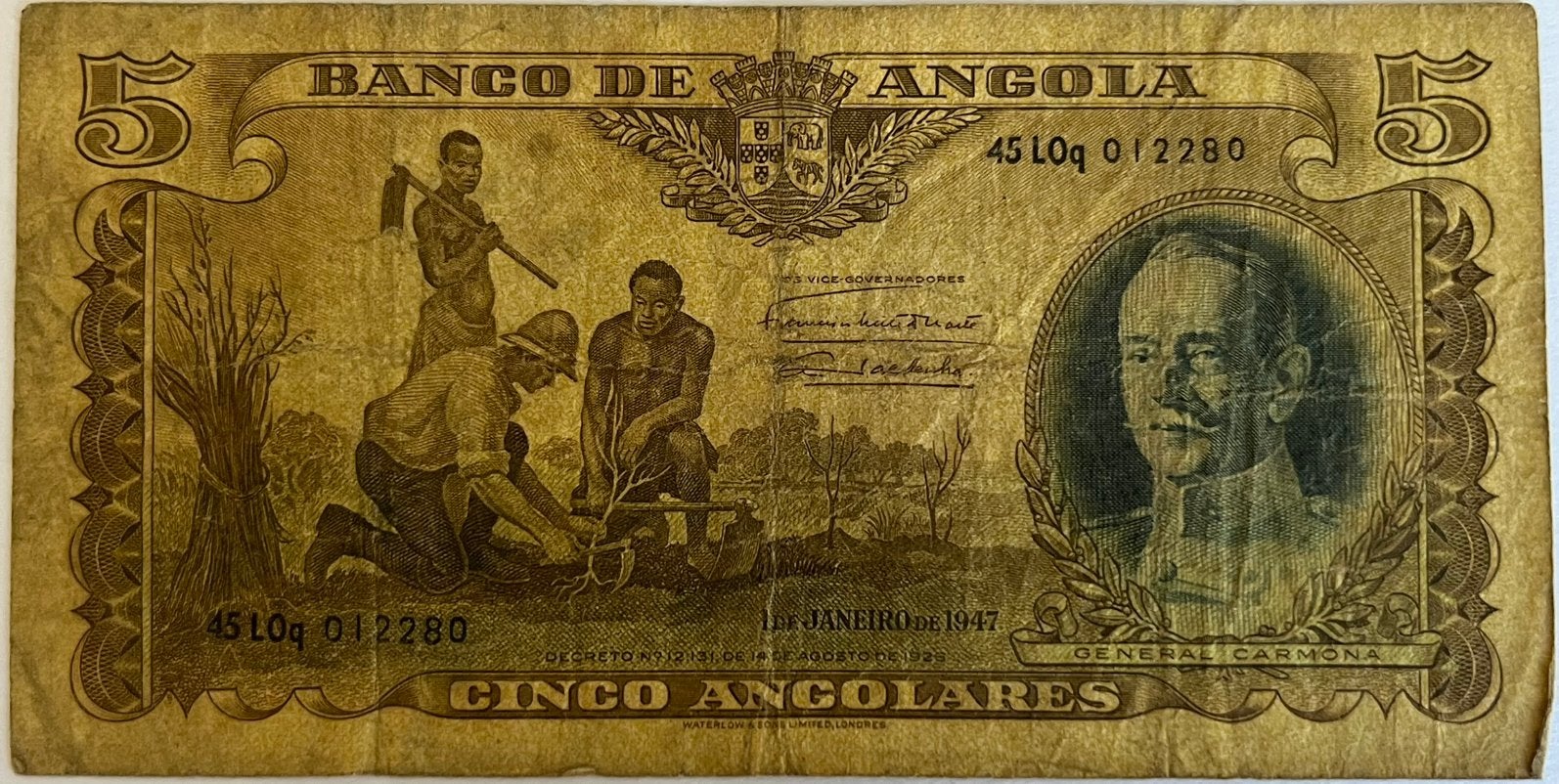 Angola vijf angolares 1947, Ophalen of Verzenden, Overige landen, Los biljet