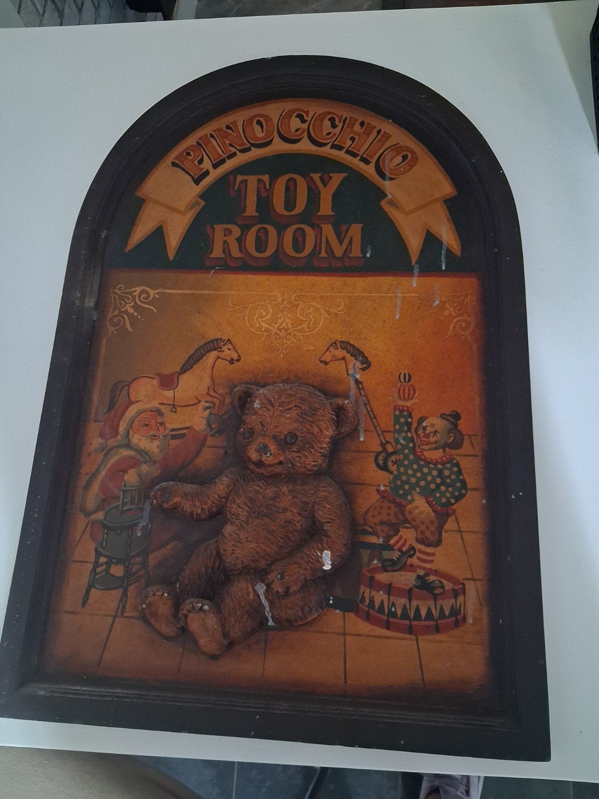 vintage pinocchio Toy Room 3d wandbord, Ophalen of Verzenden