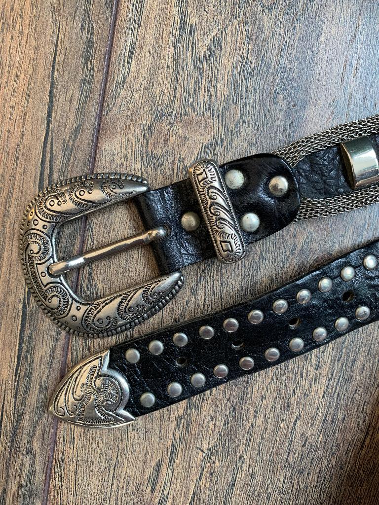 Vintage NANNI Milano riem leren chain belt met studs 444 gr., Nanni, Tailleriem, Ophalen of Verzenden, Gedragen