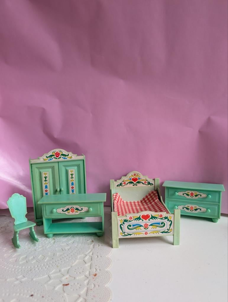 Vintage Poppenhuis Slaapkamer Set - Jaren '70, Verzamelen, Poppenhuizen en Toebehoren, Ophalen of Verzenden, Gebruikt, Poppenhuis