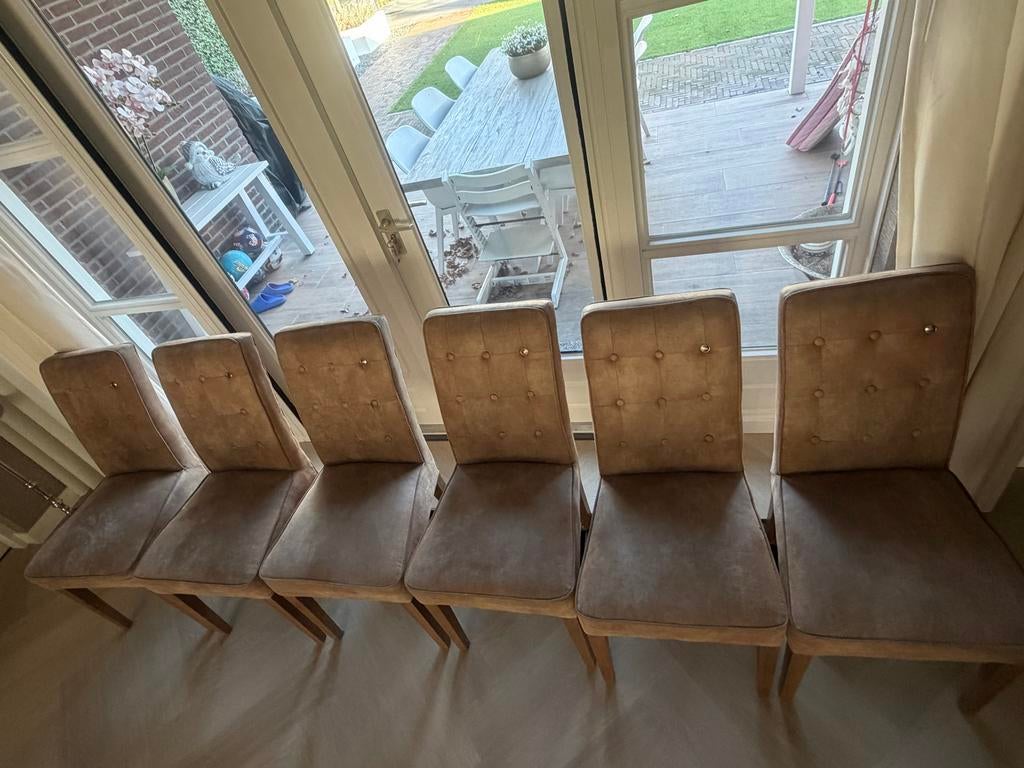 Riviera Maison Madison 6 stuks eetkamerstoelen beige, Ophalen, Overige materialen, Gebruikt, Overige kleuren