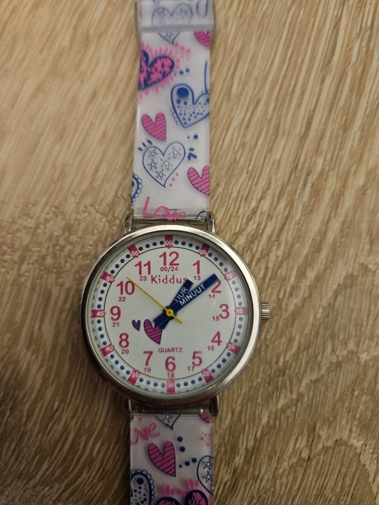 Kiddus Kinderhorloge met Hartjes - Roze/Wit, Ophalen of Verzenden, Gebruikt, Roze, Meisje