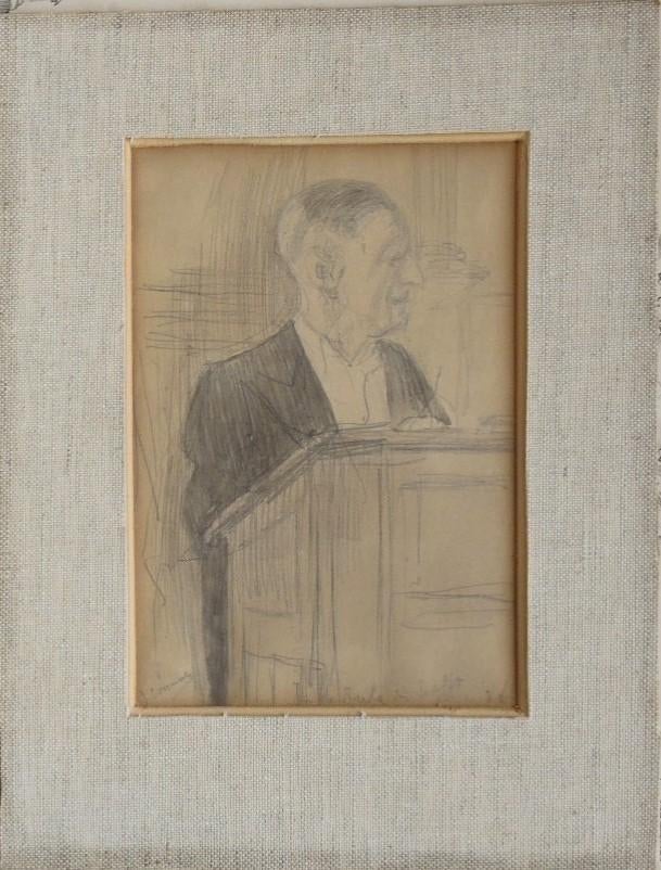 Ko Cossaar potloodtekening "In de Aula te Delft" gesigneerd, Antiek en Kunst, Ophalen