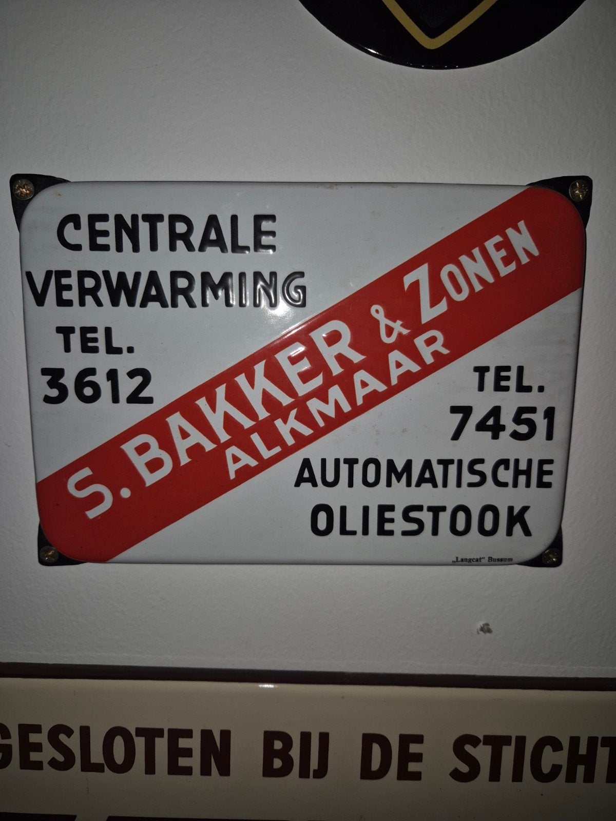 Vintage Emaille Reclamebord S. Bakker & Zonen Alkmaar, Ophalen of Verzenden