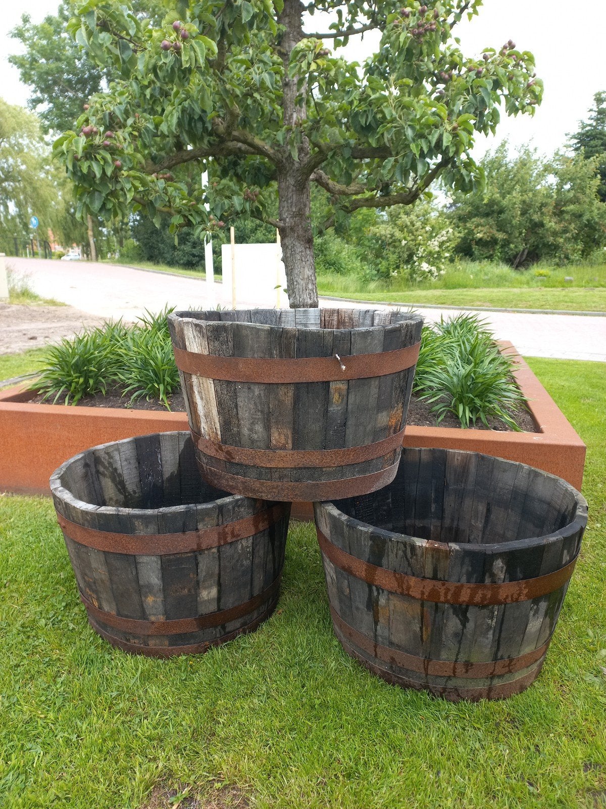 Aanbieding! Houten Plantenbak Inhoud 75 liter op=op, Ophalen, Rond, Nieuw, Balkon