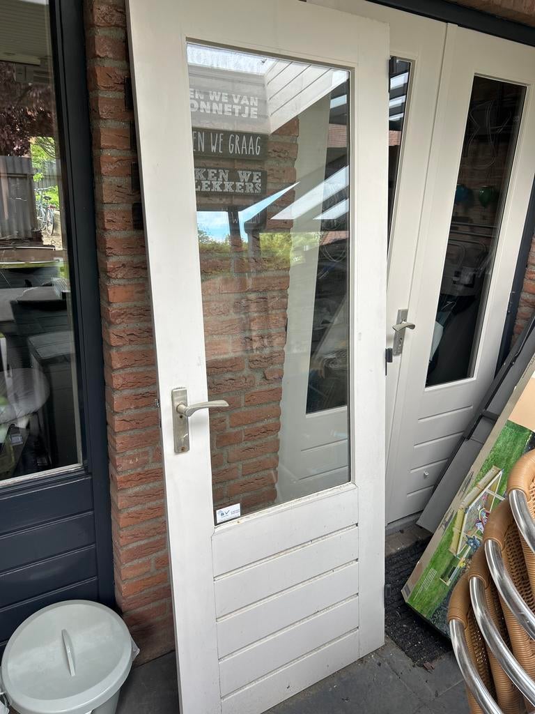 Witte Buitendeur met Glaspaneel en Horizontale Lamellen, Doe-het-zelf en Verbouw, Deuren en Horren, Ophalen, Minder dan 80 cm
