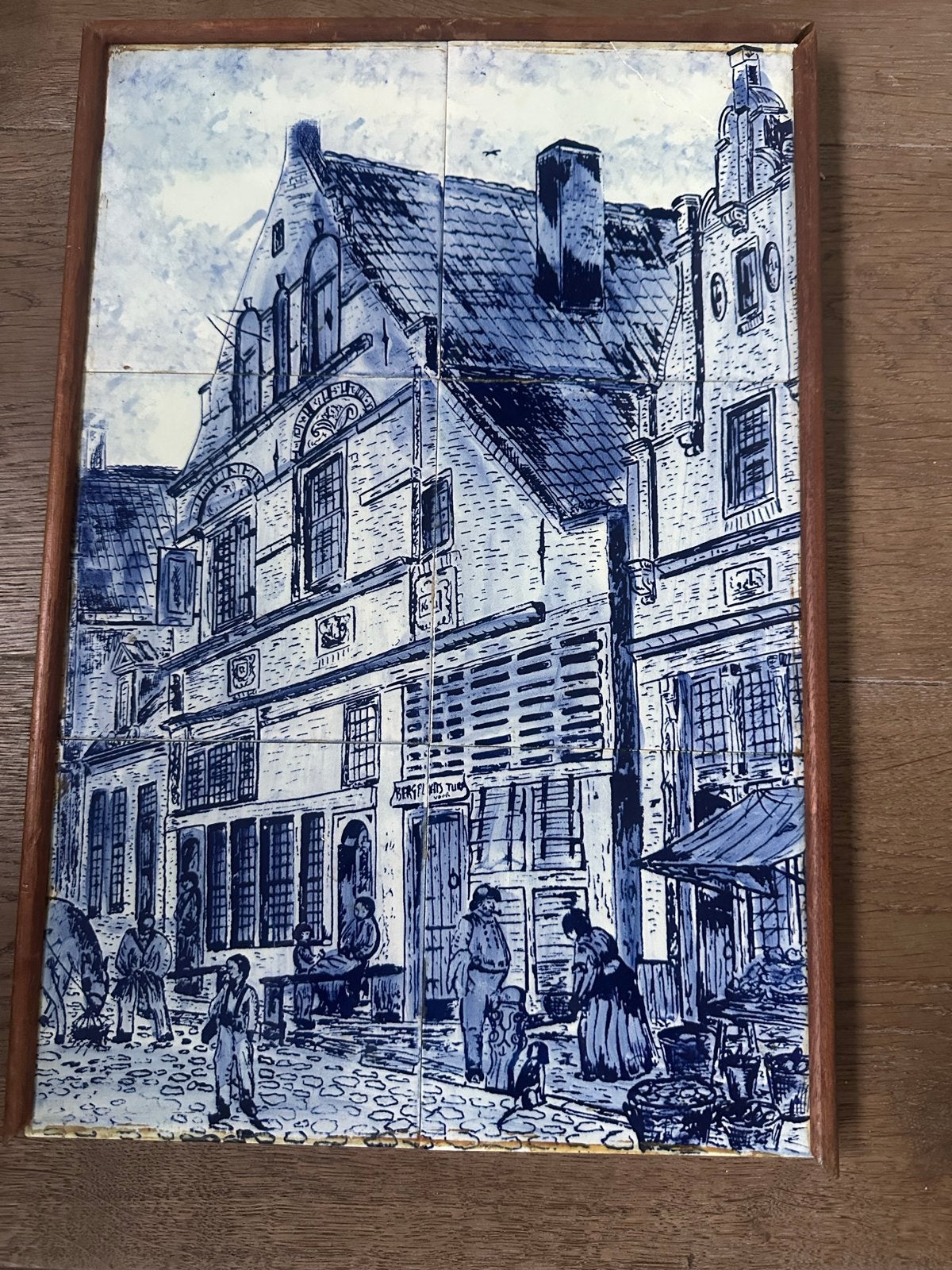 Tegeltableau Delft Blauw Straatbeeld 46x31 cm, Antiek en Kunst, Ophalen