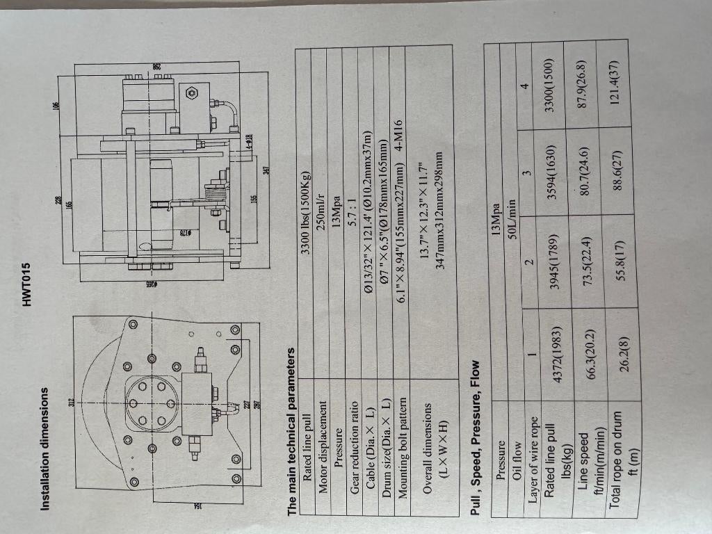 Hydraulische Hijslier 1500/3000kg kabel 37m10mm KOMPAKT, Ophalen of Verzenden, Nieuw