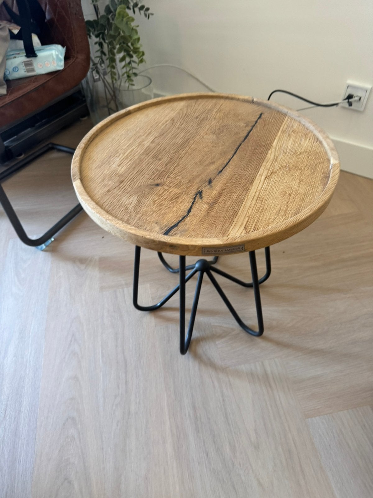 Riviera Maison bijzetafel, Ophalen, Zo goed als nieuw, Eikenhout, 50 tot 100 cm