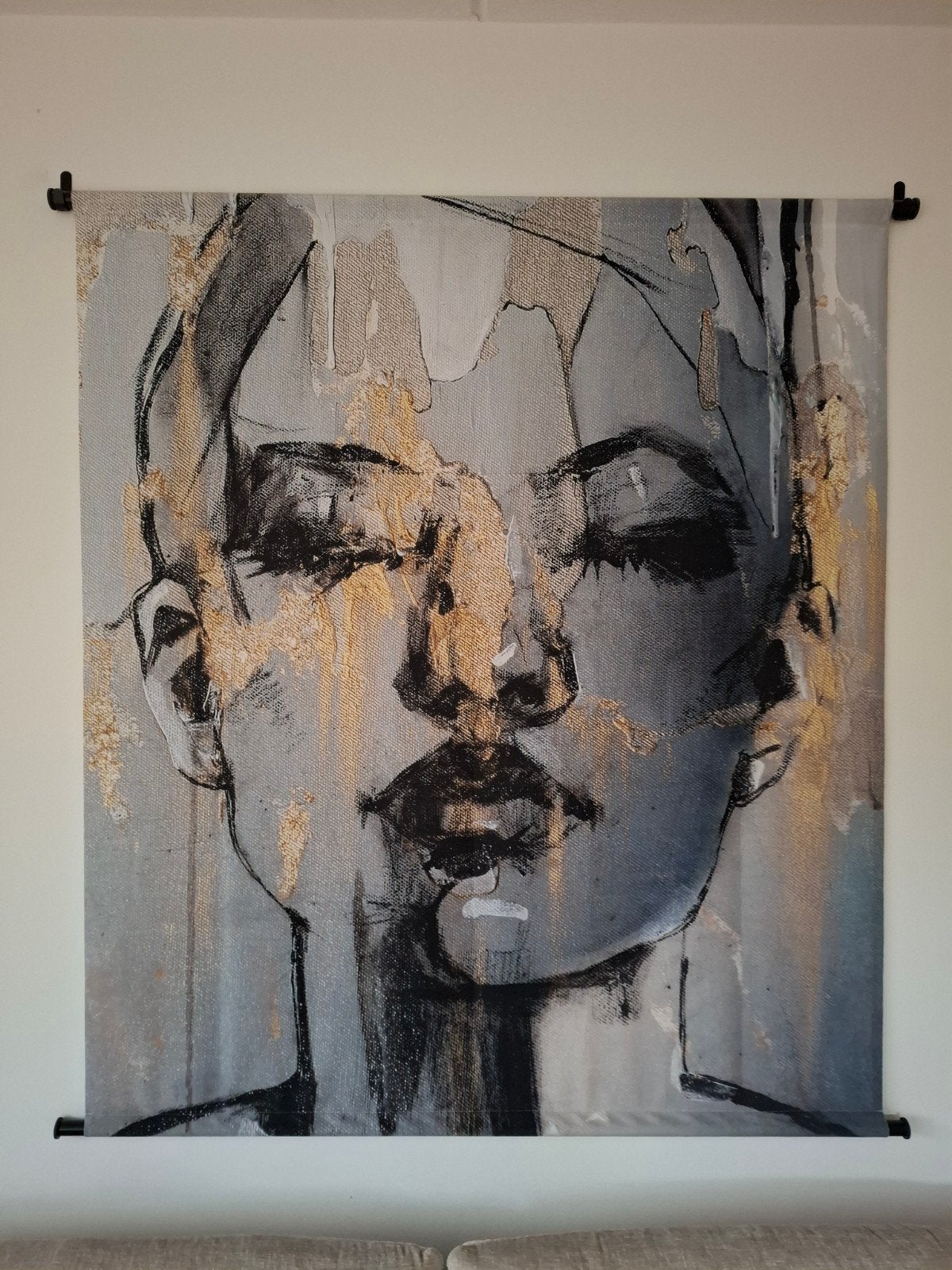 Modern Wandtapijt Vrouwenportret Zwart Goud, Ophalen