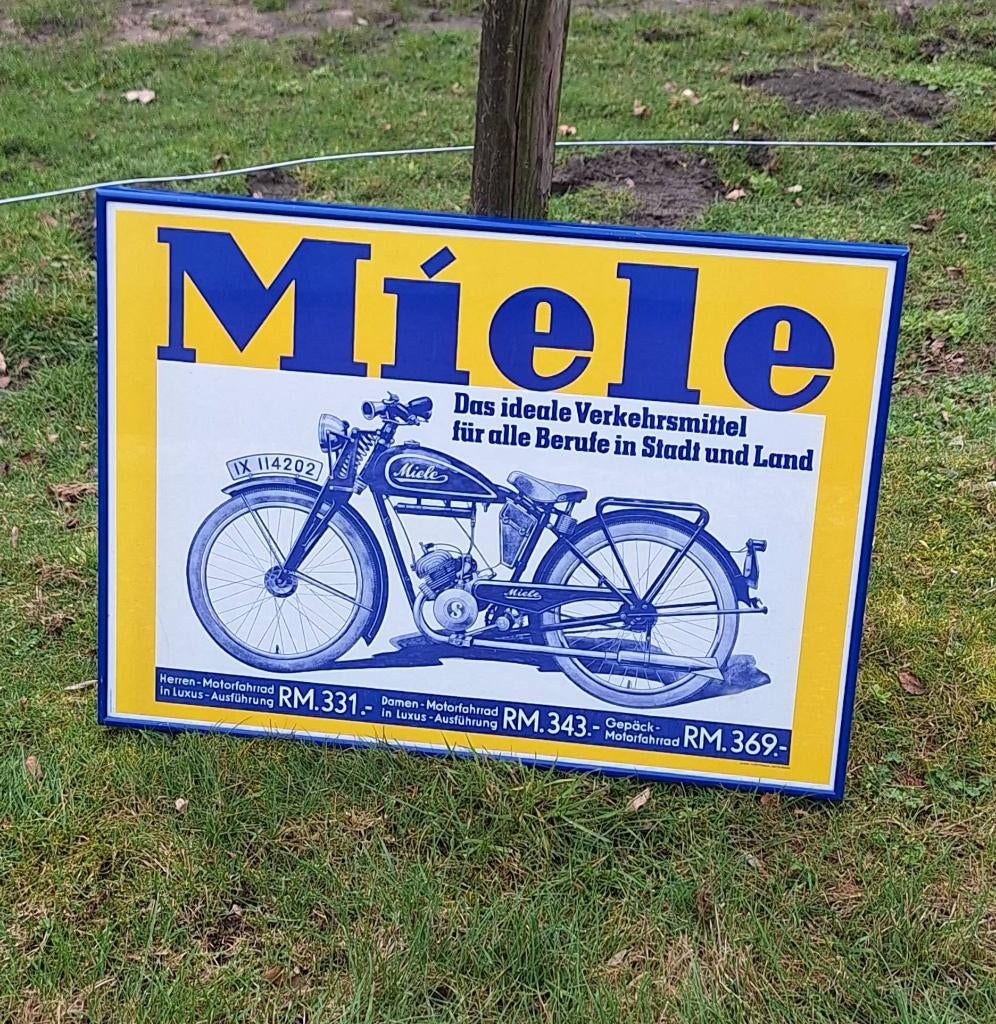Top ingelijste afbeelding, poster oldtimer Miele motorfiets., Ophalen, Reclamebord, Gebruikt, .