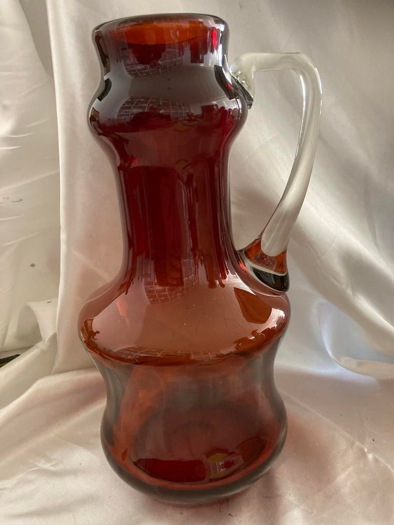 Vintage amberkleurige glazen karaf 25,5 cm, Ophalen of Verzenden