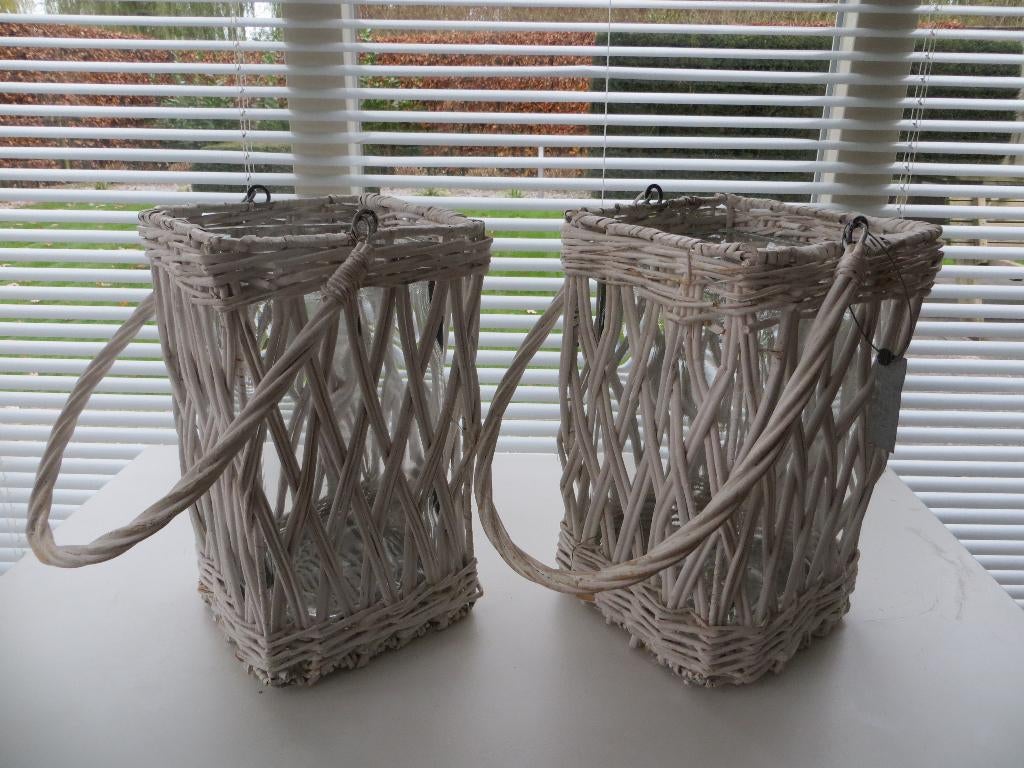 2 Lantaarn Windlicht Wit Groot H33/63 xB22 xD22 cm LIFESTYLE, Ophalen of Verzenden, Zo goed als nieuw, Wit, Hout