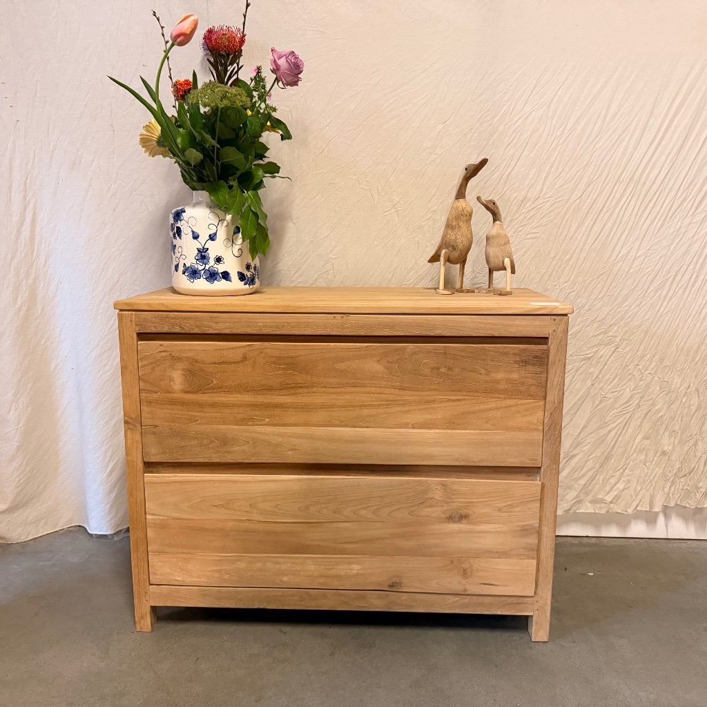 ladekast / commode - massief teak - 2 lades - Gratis bezorgd, TTM Wonen, Meubels – (Perzische) Tapijten en Woonaccessoires, 100 tot 150 cm