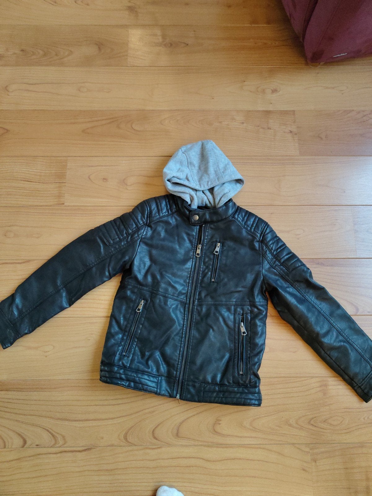 Stoere jongens leren jas met capuchon - Maat 140, STATE WIDE, Ophalen of Verzenden, Zo goed als nieuw, Jongen