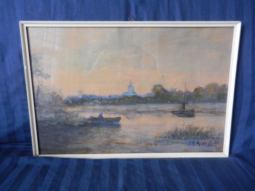 Aquarel Gezicht op Paterswolde door GGA de Buhr hxb 33 x 49, Ophalen of Verzenden, Schilderij, Aquarel, Handgemaakt