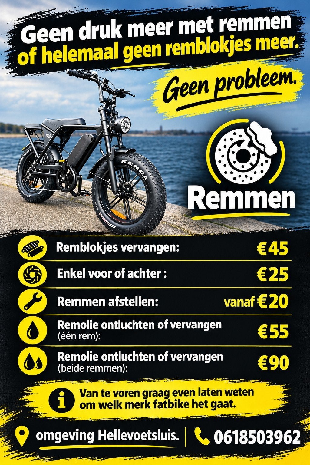 Fat bike rem onderhoud, rem blokken en olie  vervangen, Ophalen, Overige merken