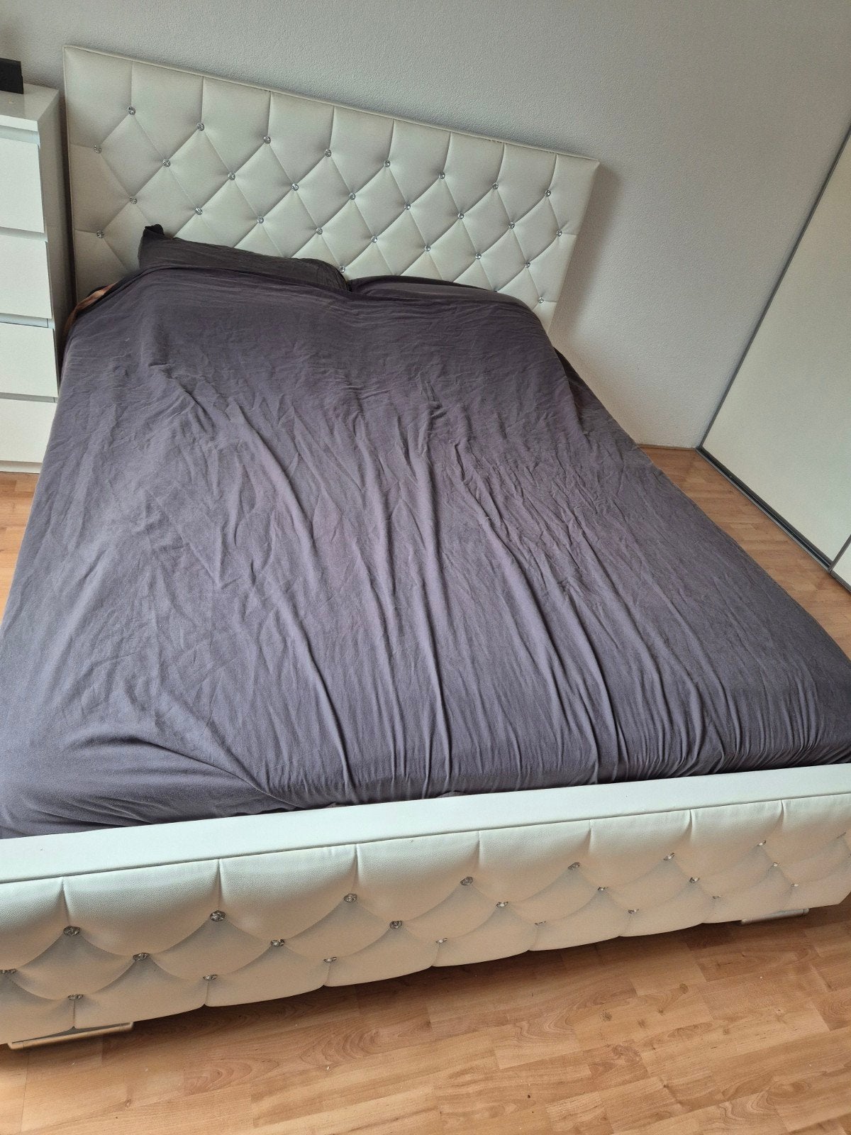 Bed 160 cm met lattenbodem (excl. matras), Ophalen, Gebruikt, Wit, Tweepersoons