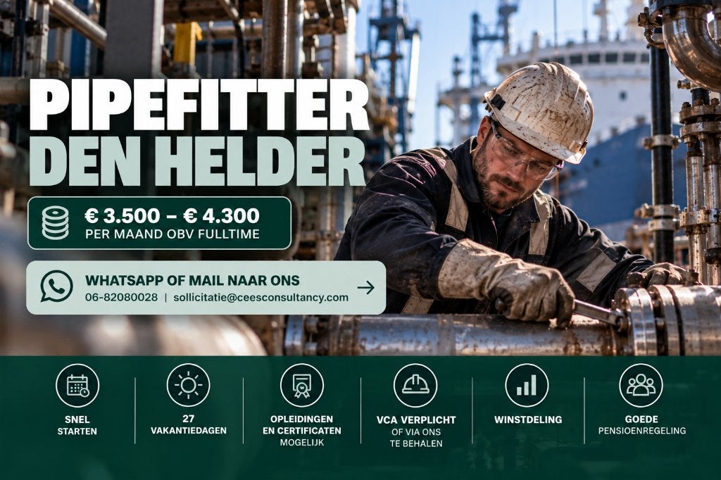 Vacature: Pipefitter - Den Helder, 33 - 40 uur, MBO, Starter, Vast contract