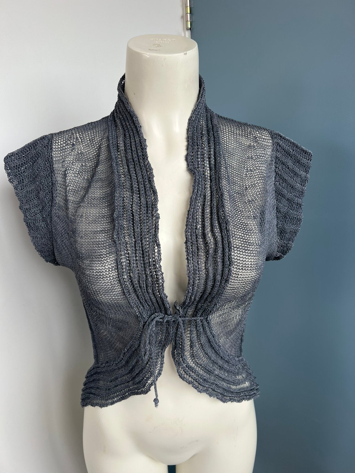 Sarah pacini grijs gebreid linnen veste onesize, Maat 38/40 (M), Ophalen of Verzenden, Zo goed als nieuw, X