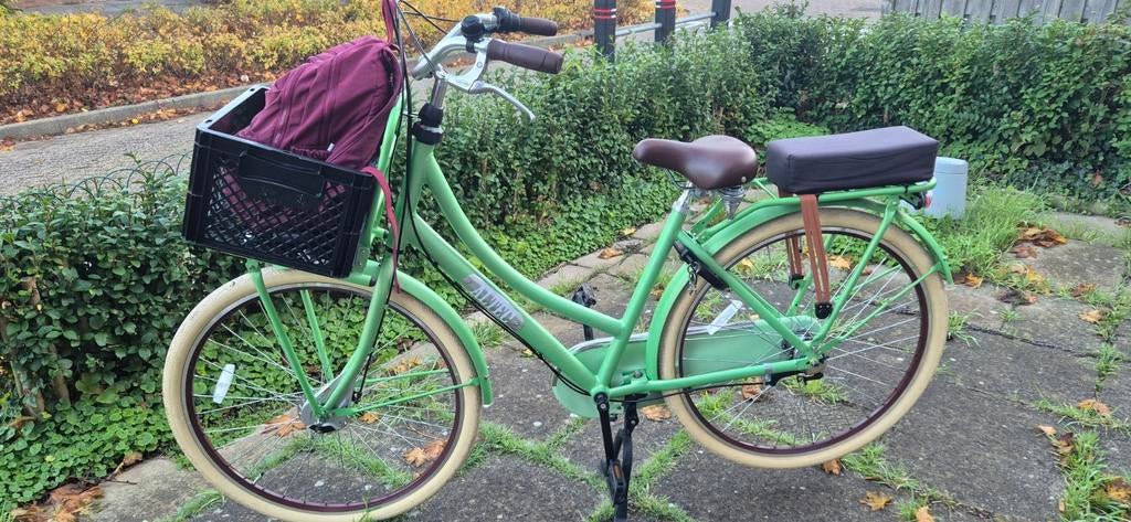 Groene damesfiets met voordrager en versnellingen, Fietsen en Brommers, Fietsen | Dames | Damesfietsen, Gebruikt, Velgrem, Versnellingen