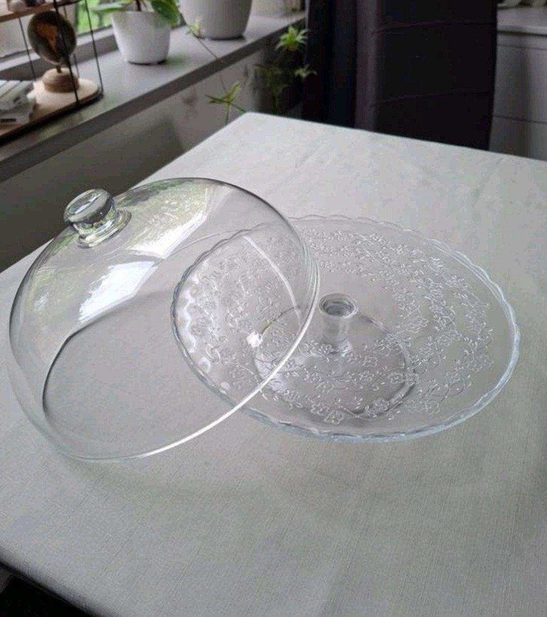 Taartstolp glas - doorsnede 29cm - geen beschadigingen, Ophalen, Met deksel, Schaal, Rond