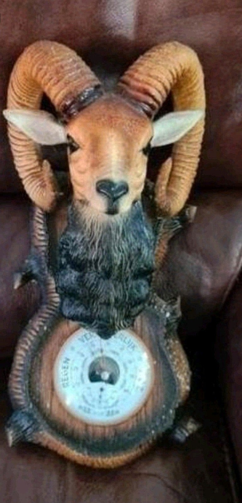 Barometer met Ram HoofdDecoratieve barometer met  ram hoofd, Verzamelen, Ophalen of Verzenden, Gebruikt, Beeldje of Figuurtje