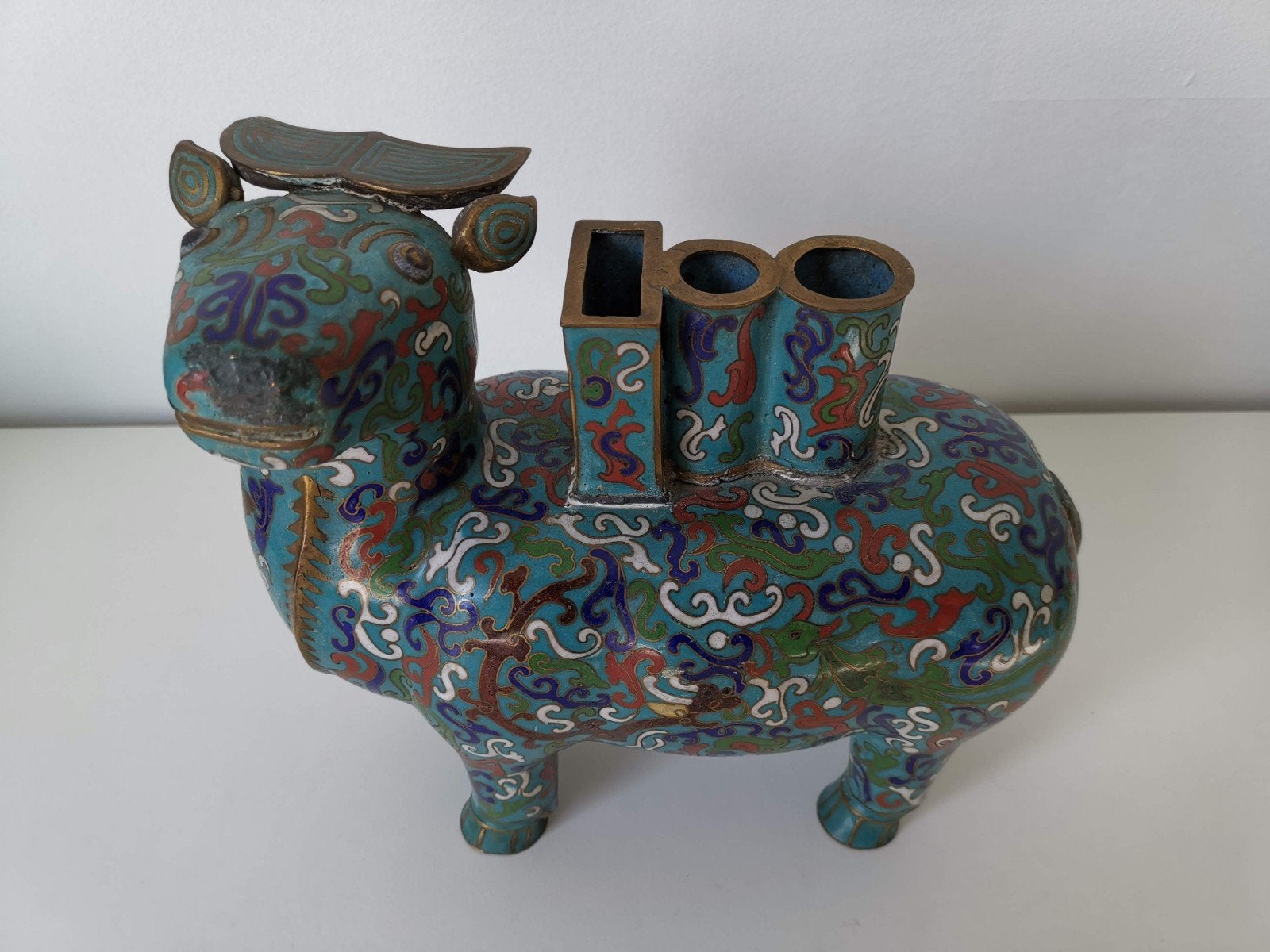 Antieke Cloisonné Penhouder in de vorm van een Os/Kameel, Ophalen of Verzenden