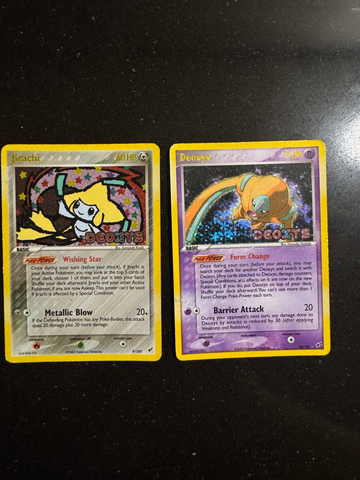 Jirachi en Deoxys Pokémon kaarten met stempel, Ophalen, Gebruikt, Meerdere kaarten, Foil