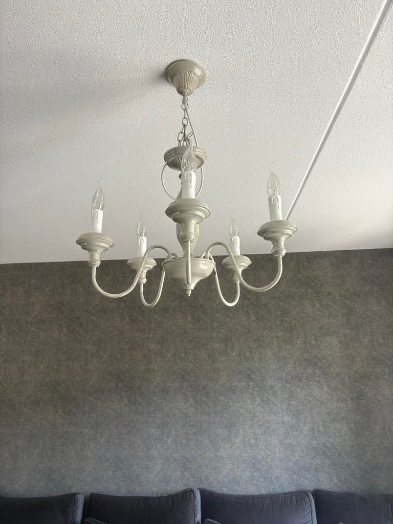 Elegante kroonluchter met 5 armen, crème wit, Ophalen, Zo goed als nieuw, Metaal