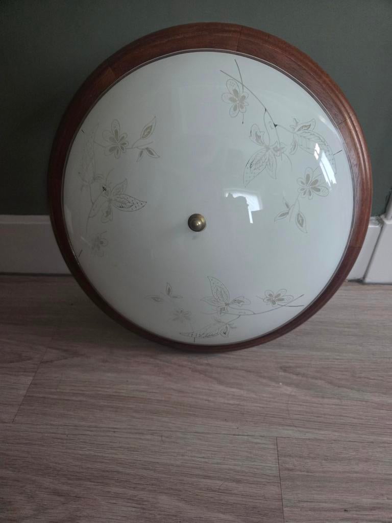 Prachtige Antieke plafonniere  42cm, Ophalen, Zo goed als nieuw, Glas