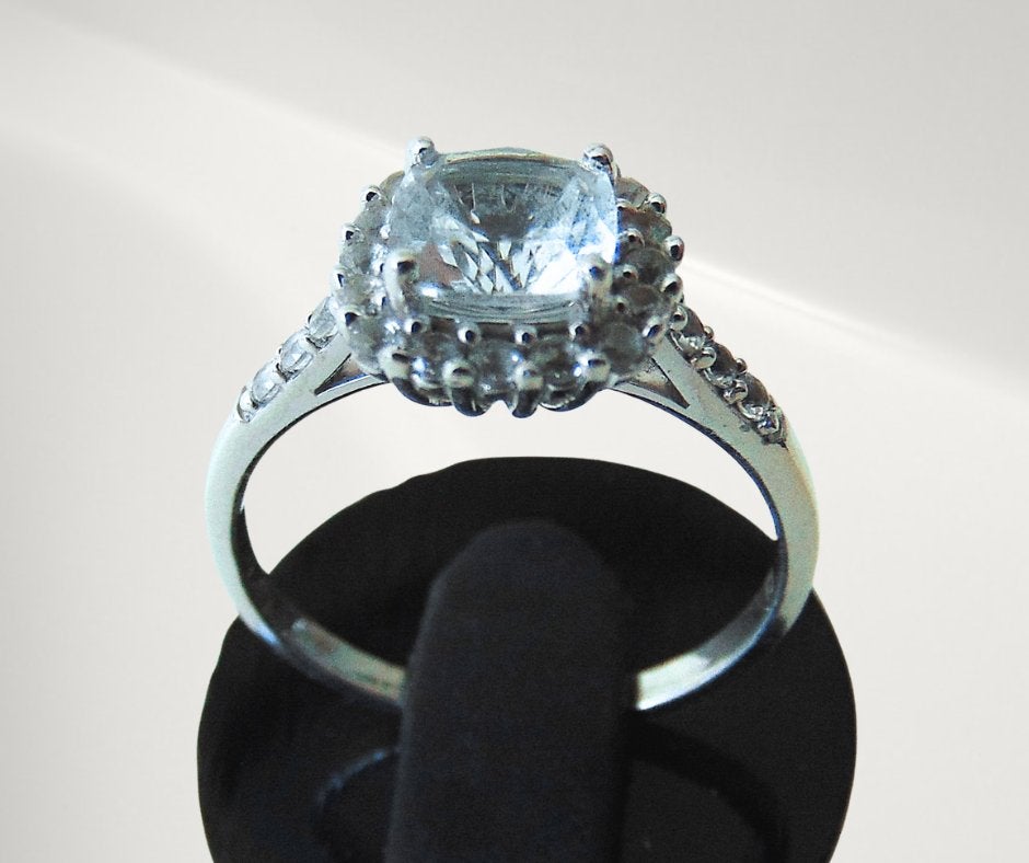 Schitterende 925 zilver en lab AQUAMARIJN ring M17,5!