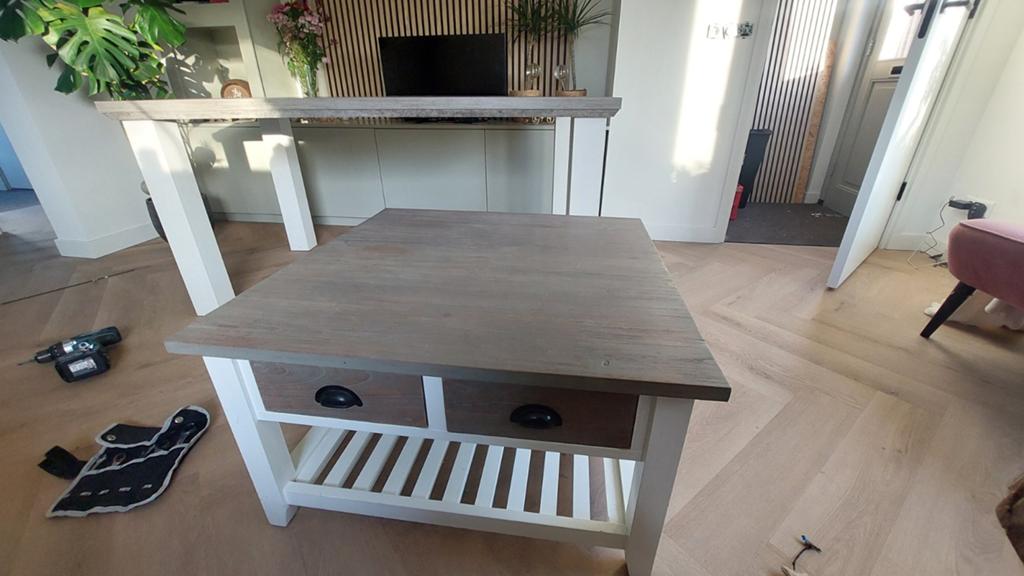 Salontafel met lades en opbergruimte - Landelijke stijl, Huis en Inrichting, Tafels | Salontafels, Ophalen, Gebruikt, 50 tot 100 cm