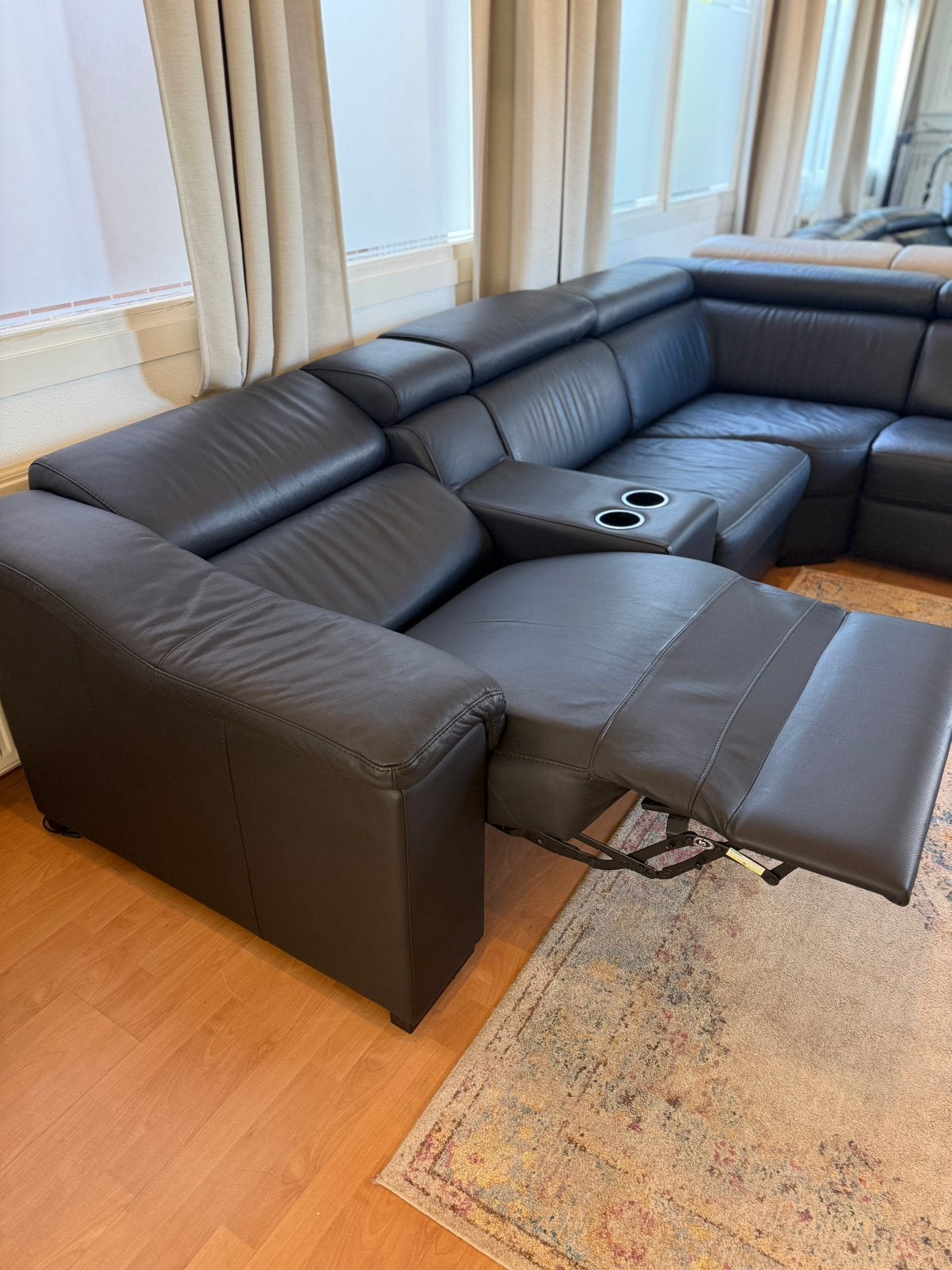 Zwarte lederen relax hoekbank bankstel leren bank Z.G.A.N., 300 cm of meer, Leer, Zo goed als nieuw, Marco