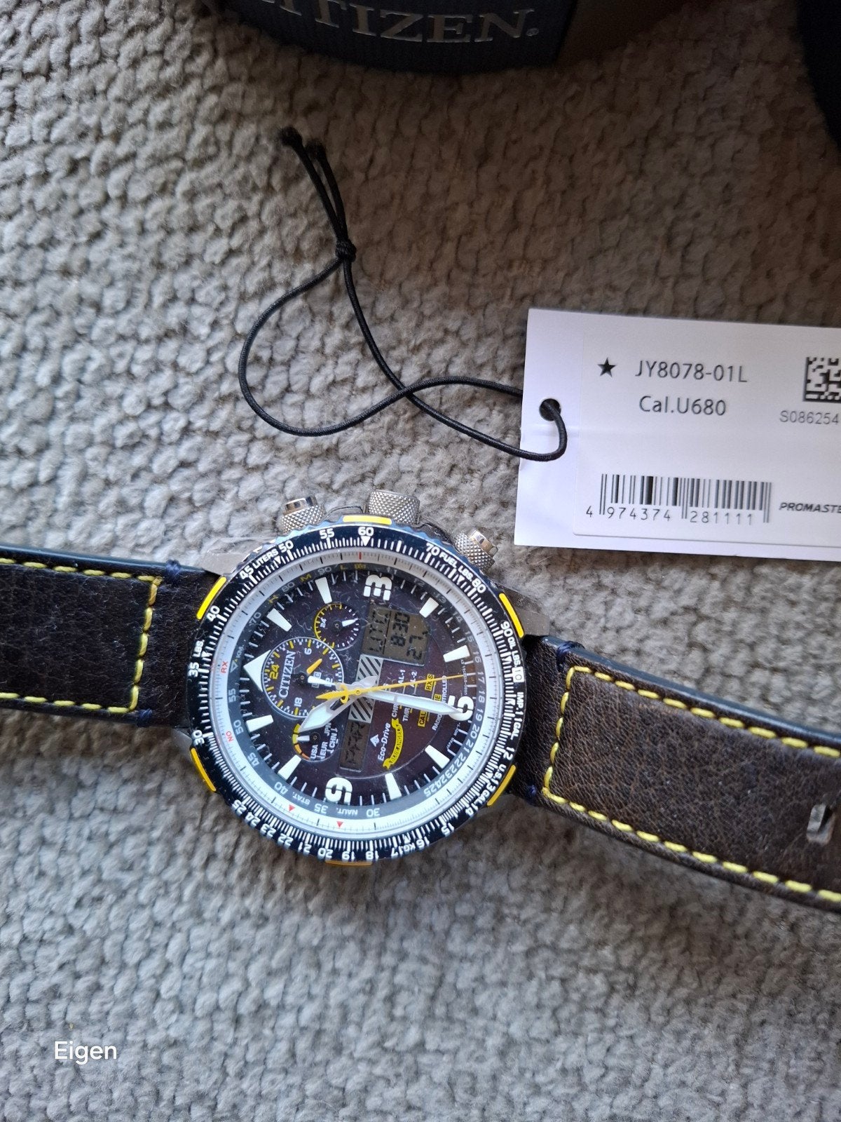 Citizen Promaster Skyhawk A-T Blue Angels JY8078-01L, Ophalen, Leer, Staal, Zo goed als nieuw