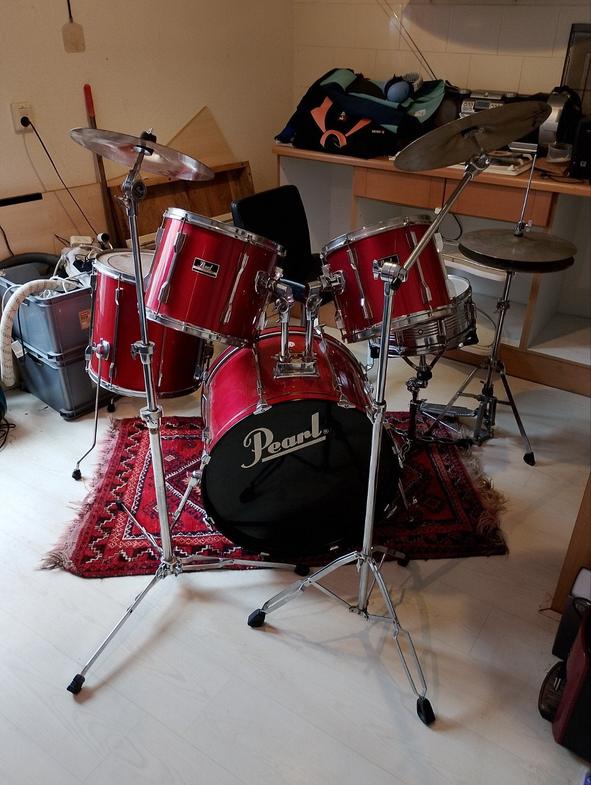 Pearl drumstel met bekkens - Goede staat, Muziek en Instrumenten, Drumstellen en Slagwerk, Ophalen, Gebruikt, Pearl