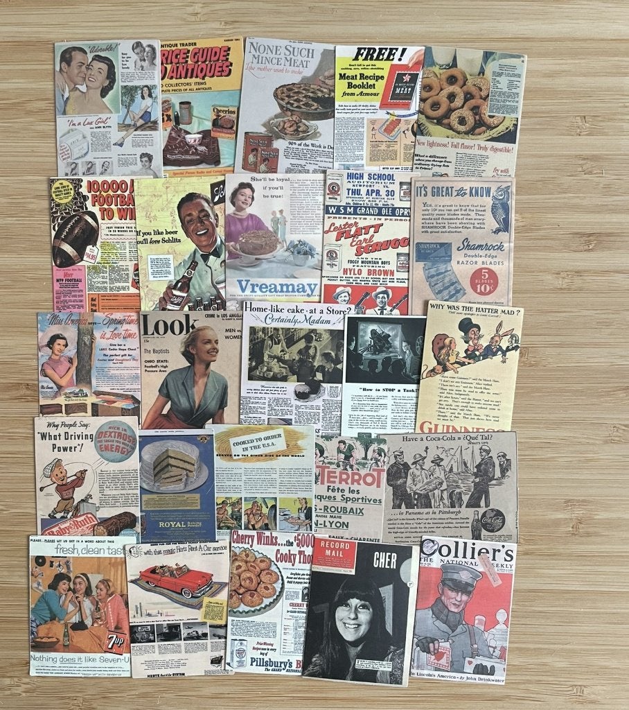 Vintage advertentie kranten artikelen stickers, Verzenden, Nieuw, Meerdere stickers