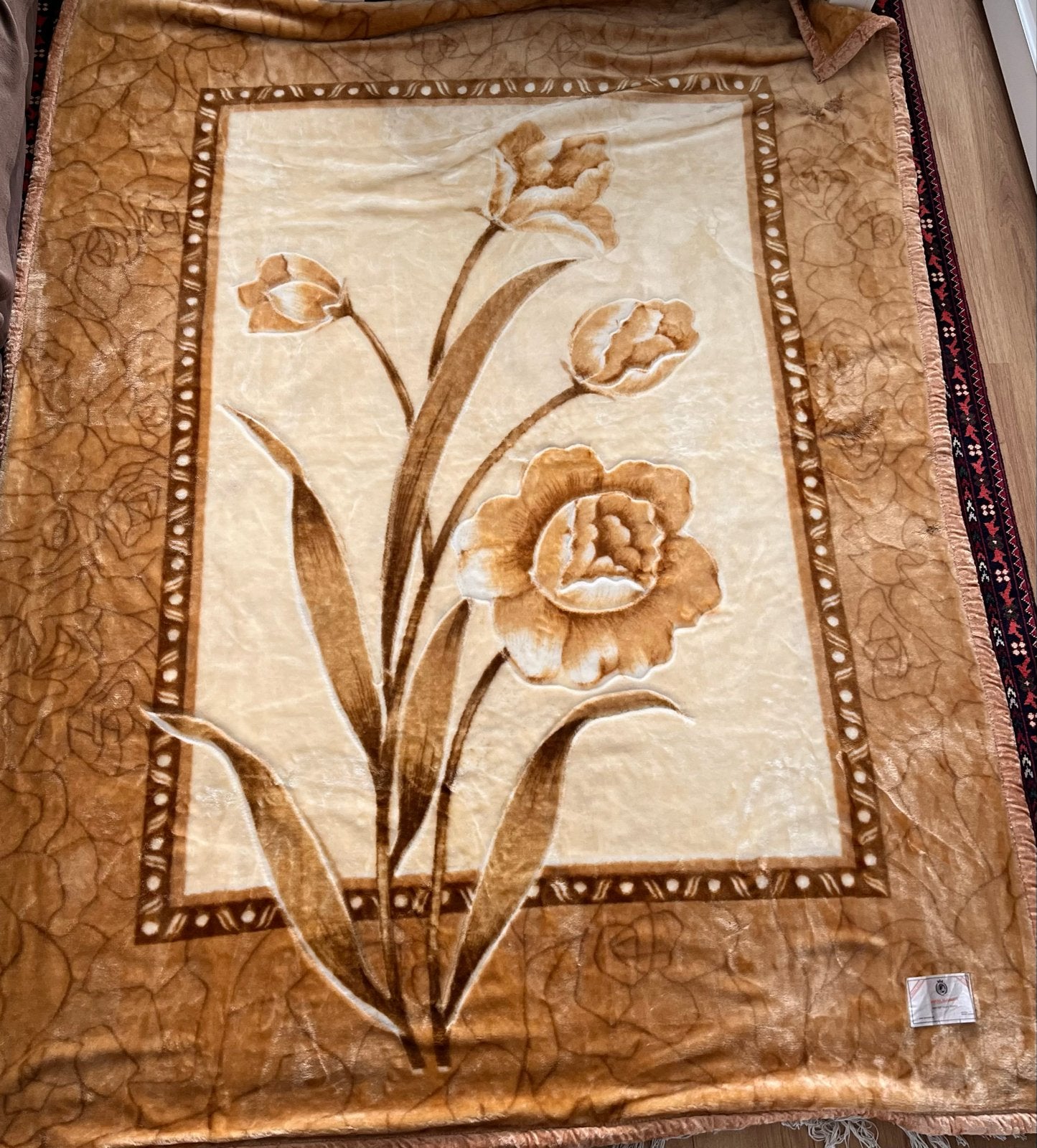 Ariana Super Soft Luxe Deken - Bloemenpatroon - 200x240cm, Gebruikt, Bruin, Tweepersoons, Ophalen of Verzenden