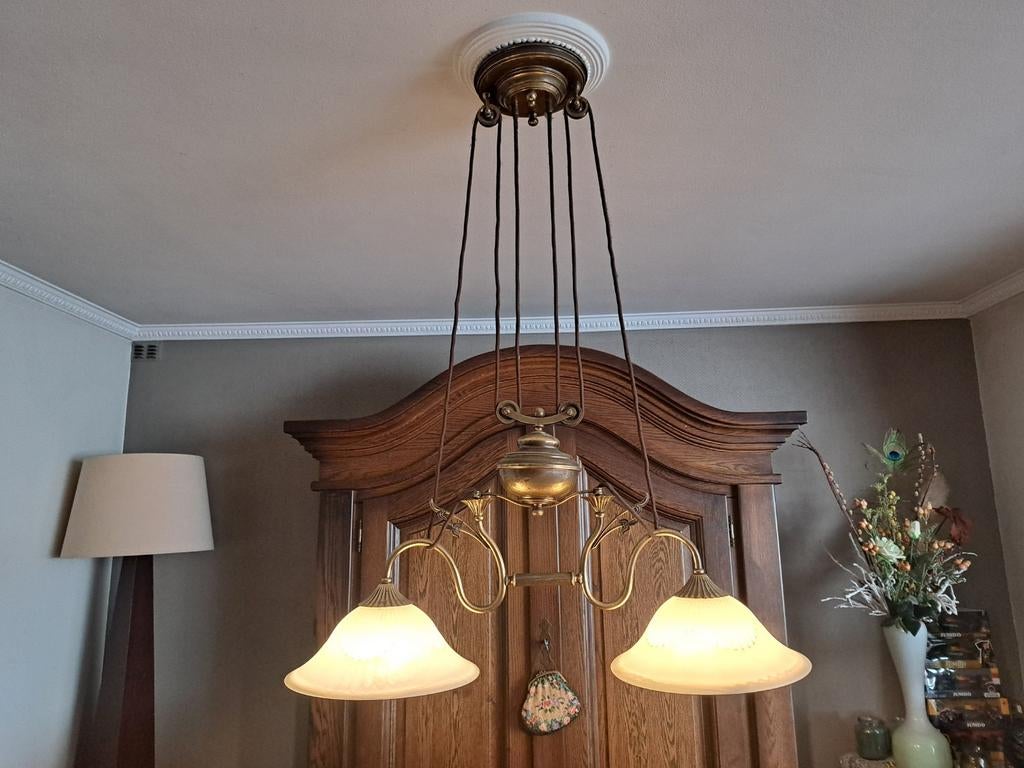 Industriële herenhuis vintage hanglampen met contragewichten, Huis en Inrichting, Lampen | Hanglampen, Gebruikt, Ophalen