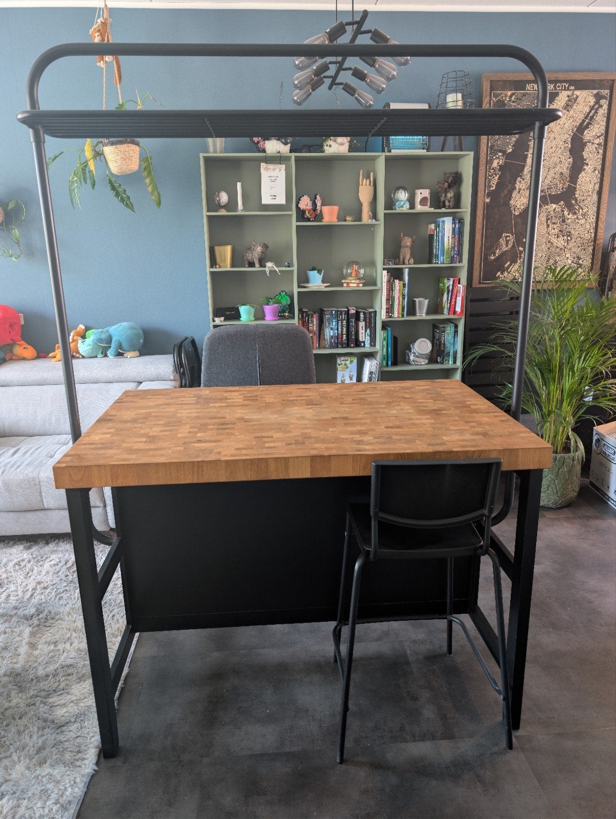 IKEA VADHOLMA Keukeneiland met rek (126x79x193 cm), Ophalen, Gebruikt, Inclusief barstoelen