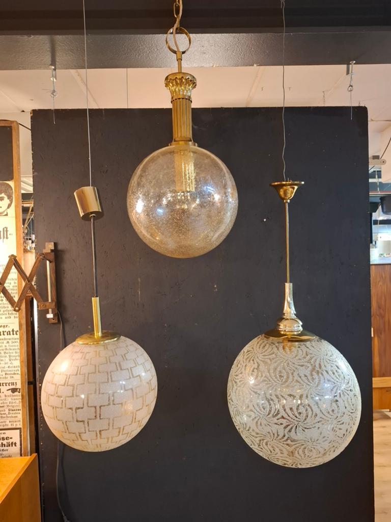 Vintage lamp messing bollamp hallamp hollywood regency, ..., Ophalen of Verzenden, Zo goed als nieuw, Glas