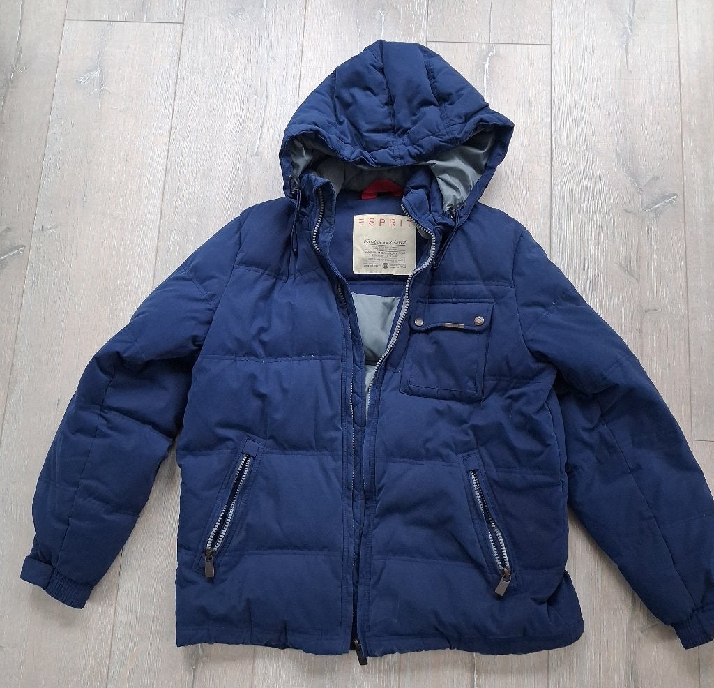 Mooie Esprit dons / veren winterjas maat L blauw, Maat 52/54 (L), Blauw, Ophalen of Verzenden, Zo goed als nieuw