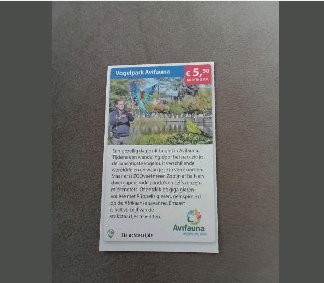 Avifauna kortingsbon 5,50 pp korting, Drie personen of meer, Kortingsbon
