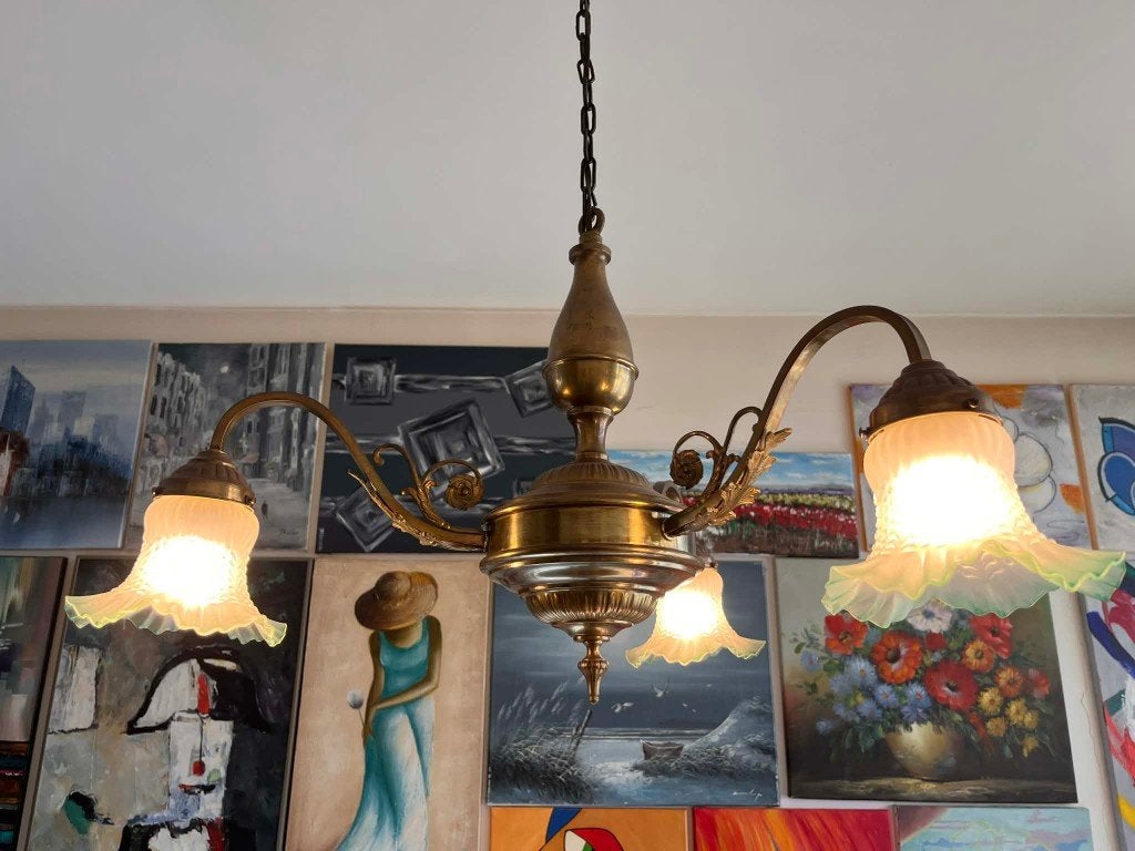 Antique hanging Messing kandelaar, Ophalen, Brons