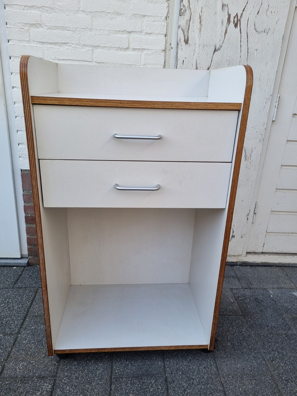 Wit kastje met 2 laden op wielen, Huis en Inrichting, Kasten | Ladekasten, Ophalen, Gebruikt, 1 of 2 laden, 100 tot 150 cm