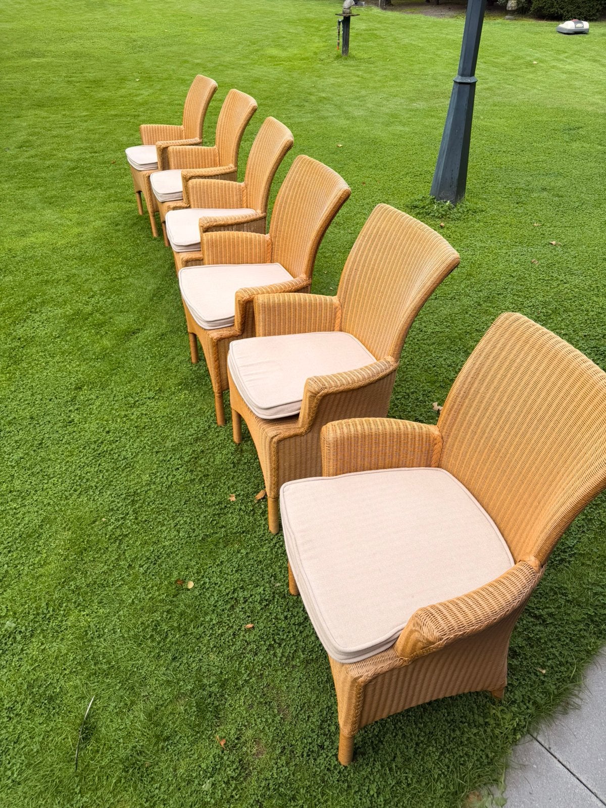 Lloyd Loom tuinstoelen 6 stuks met kussen, Tuin en Terras, Ophalen, Zo goed als nieuw, Wicker