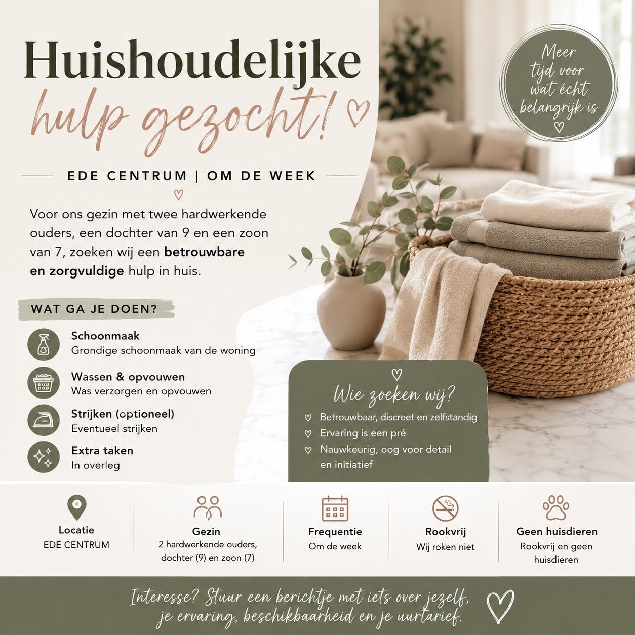 Huishoudelijke hulp gezocht
