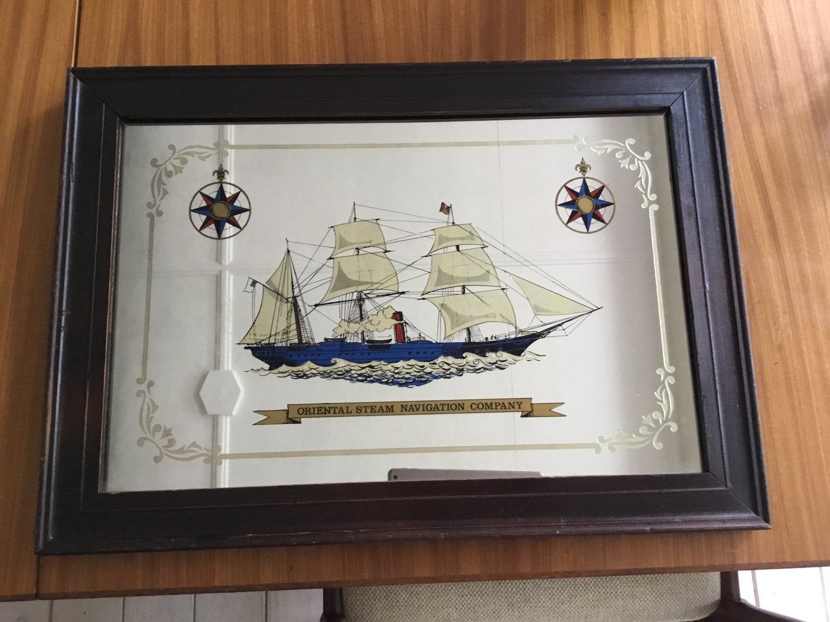 Spiegel met afbeelding schip. Driemaster, Ophalen of Verzenden, Rechthoekig, Minder dan 50 cm, Minder dan 100 cm