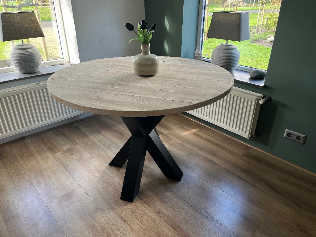 Ronde eettafel steigerhout, kruispoot. gratis geleverd TIP!, Verzenden, Nieuw, Minder dan 100 cm, Hout
